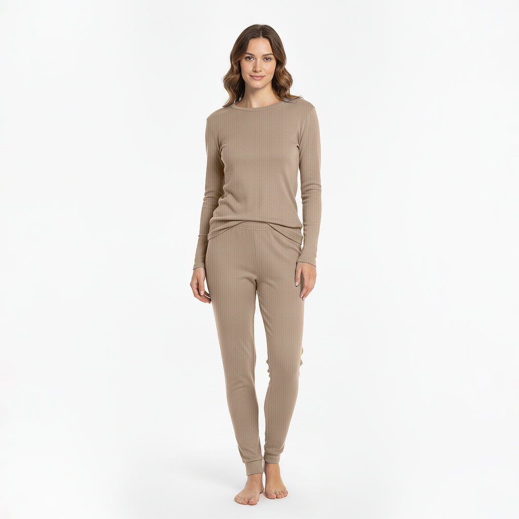 HEAT BOOSTER women's long-sleeve thermal top with soft fleece inside, beige