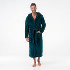 GAUBERT unisex fleece bathrobe with hood, long, teal
