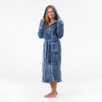 GAUBERT unisex fleece bathrobe with hood, long, grey