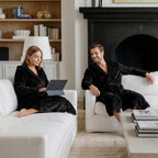 GAUBERT unisex fleece bathrobe with hood, long, black