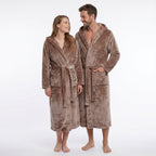 GAUBERT unisex fleece bathrobe with hood, long, sand