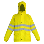 High-visibility yellow PU rain suit