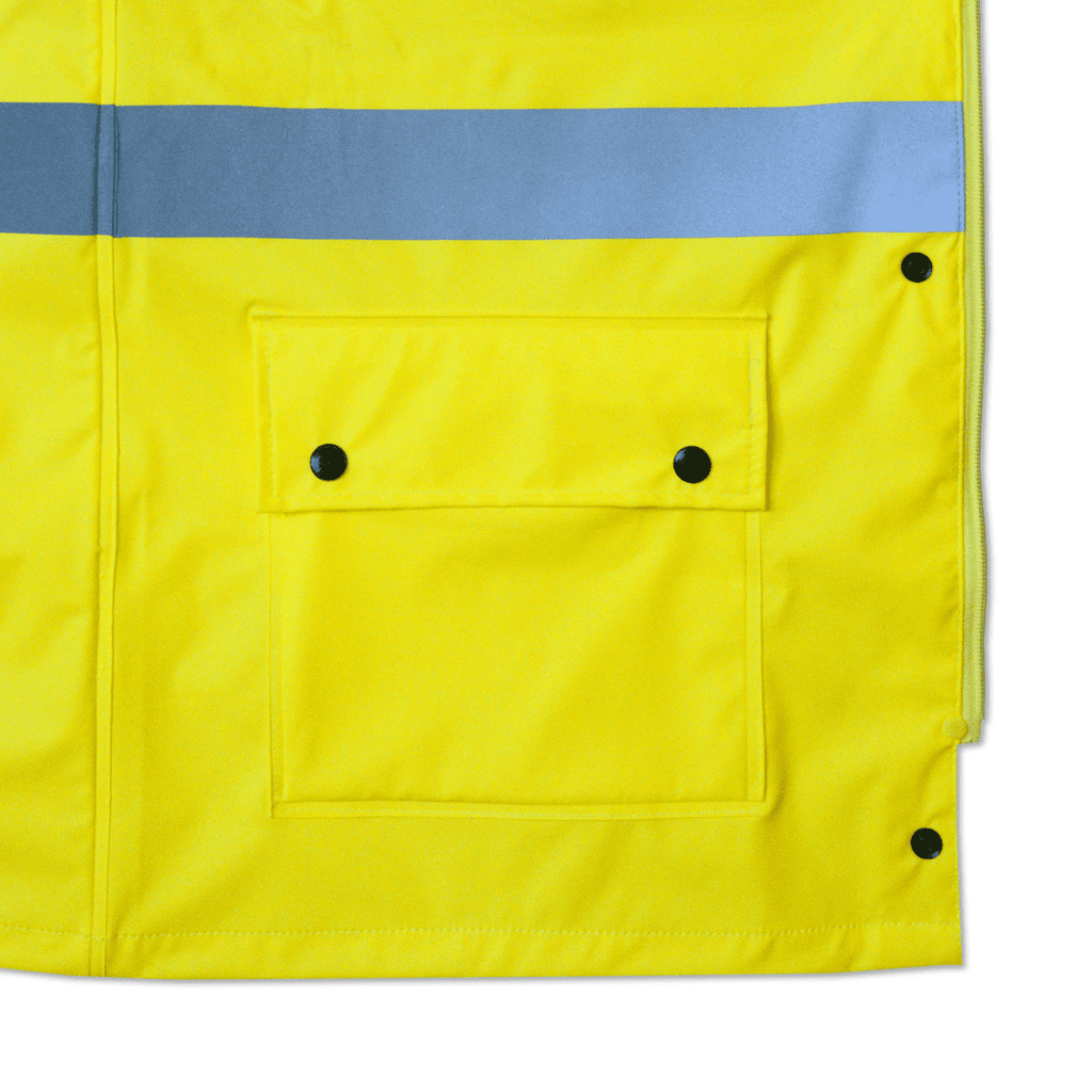 High-visibility yellow PU rain suit