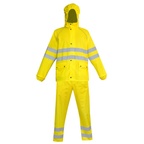 High-visibility yellow PU rain suit