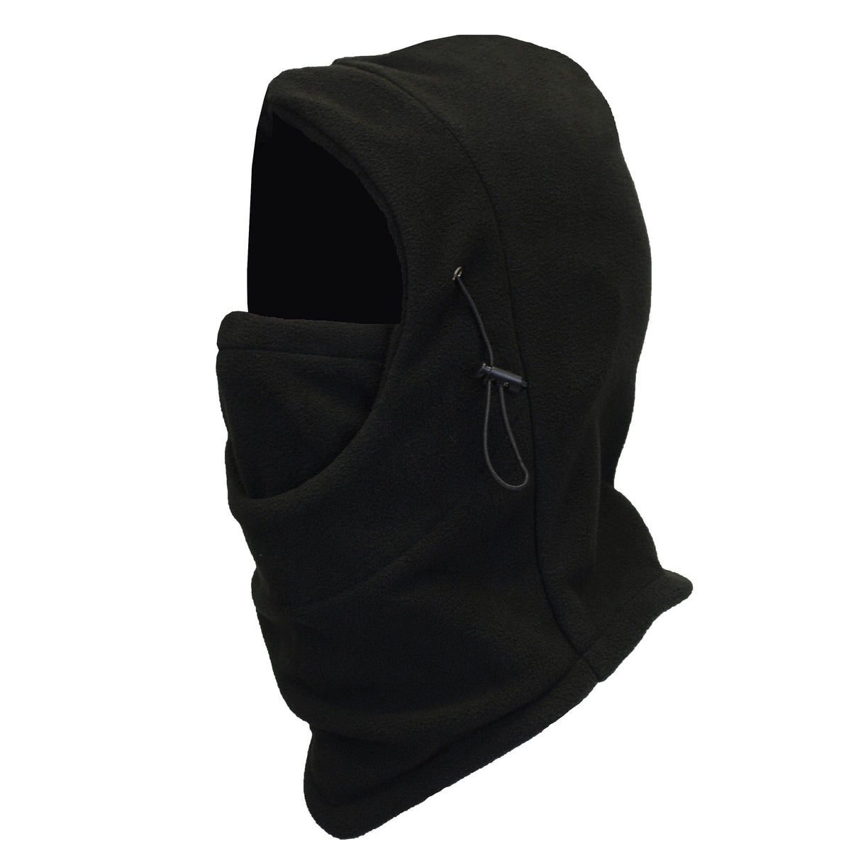 Warm fleece balaclava with drawcords, black