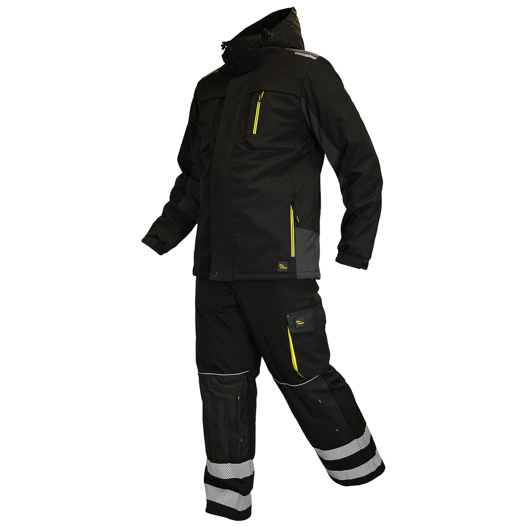 Winter work bib trousers with reflective tapes, black