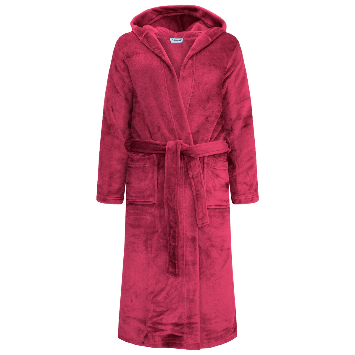GAUBERT unisex fleece bathrobe with hood, long, burgundy