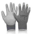 PU coated work gloves, grey, 12 pairs, individually packed