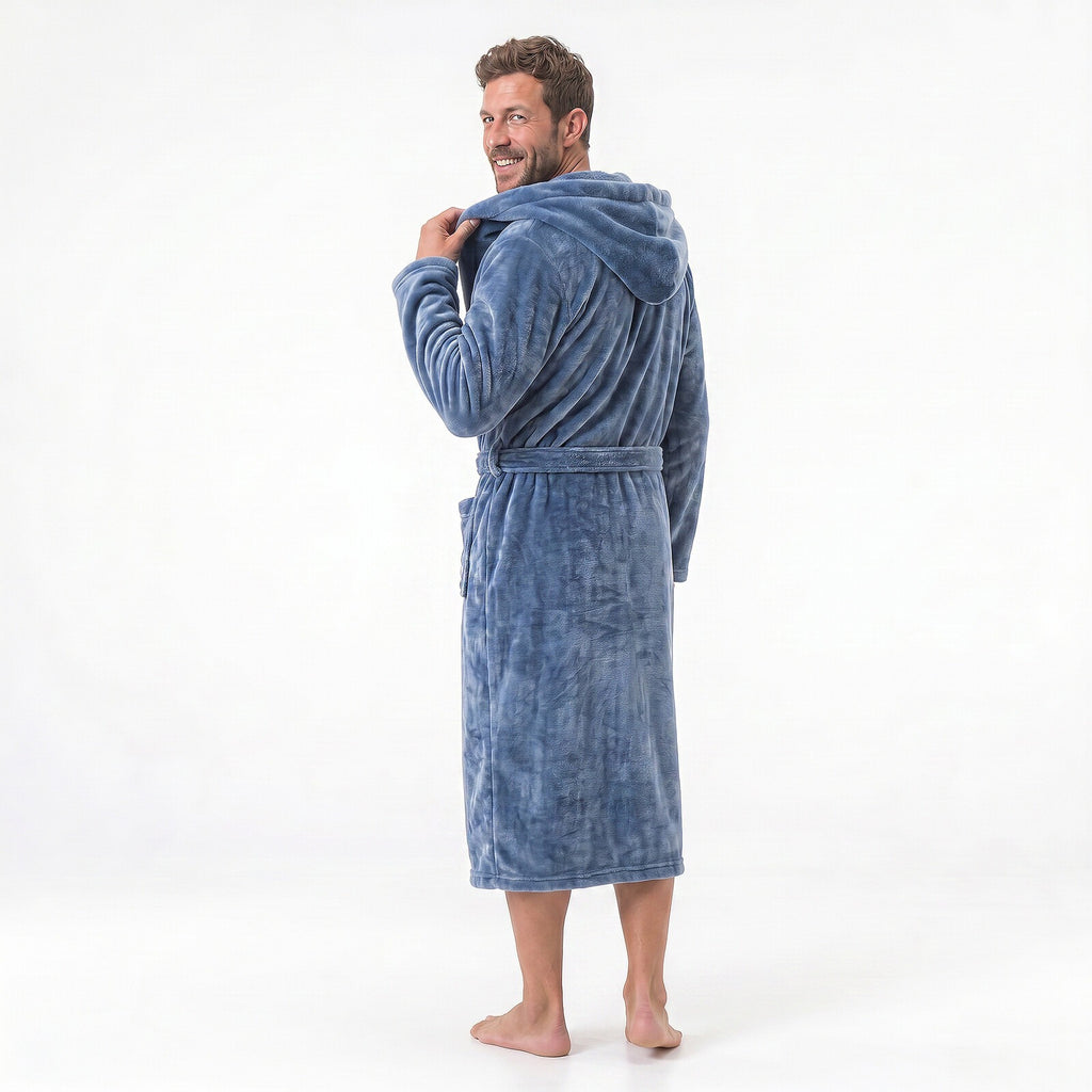 GAUBERT unisex fleece bathrobe with hood, long, grey