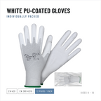 PU coated work gloves, white, 12 pairs, individually packed