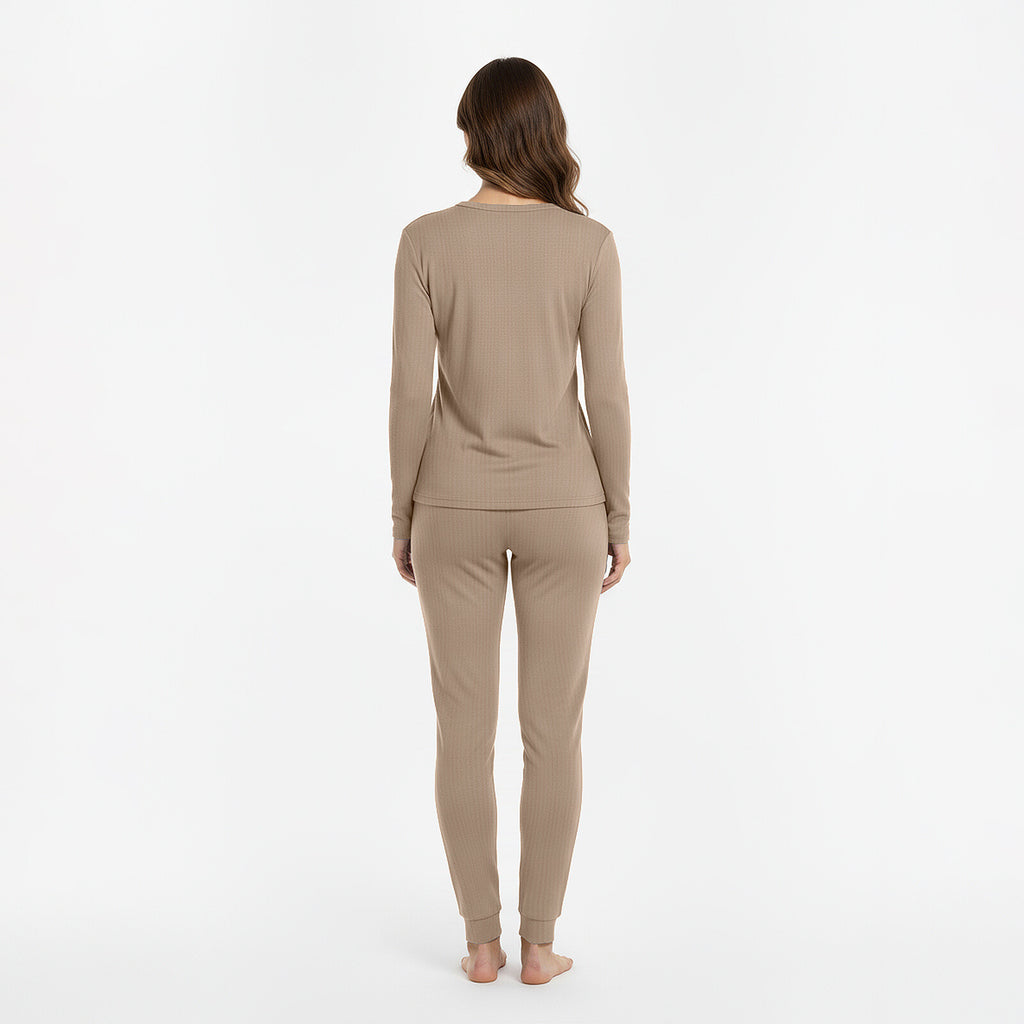 HEAT BOOSTER women's long-sleeve thermal top with soft fleece inside, beige