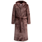 GAUBERT unisex fleece bathrobe with hood, long, coffee brown