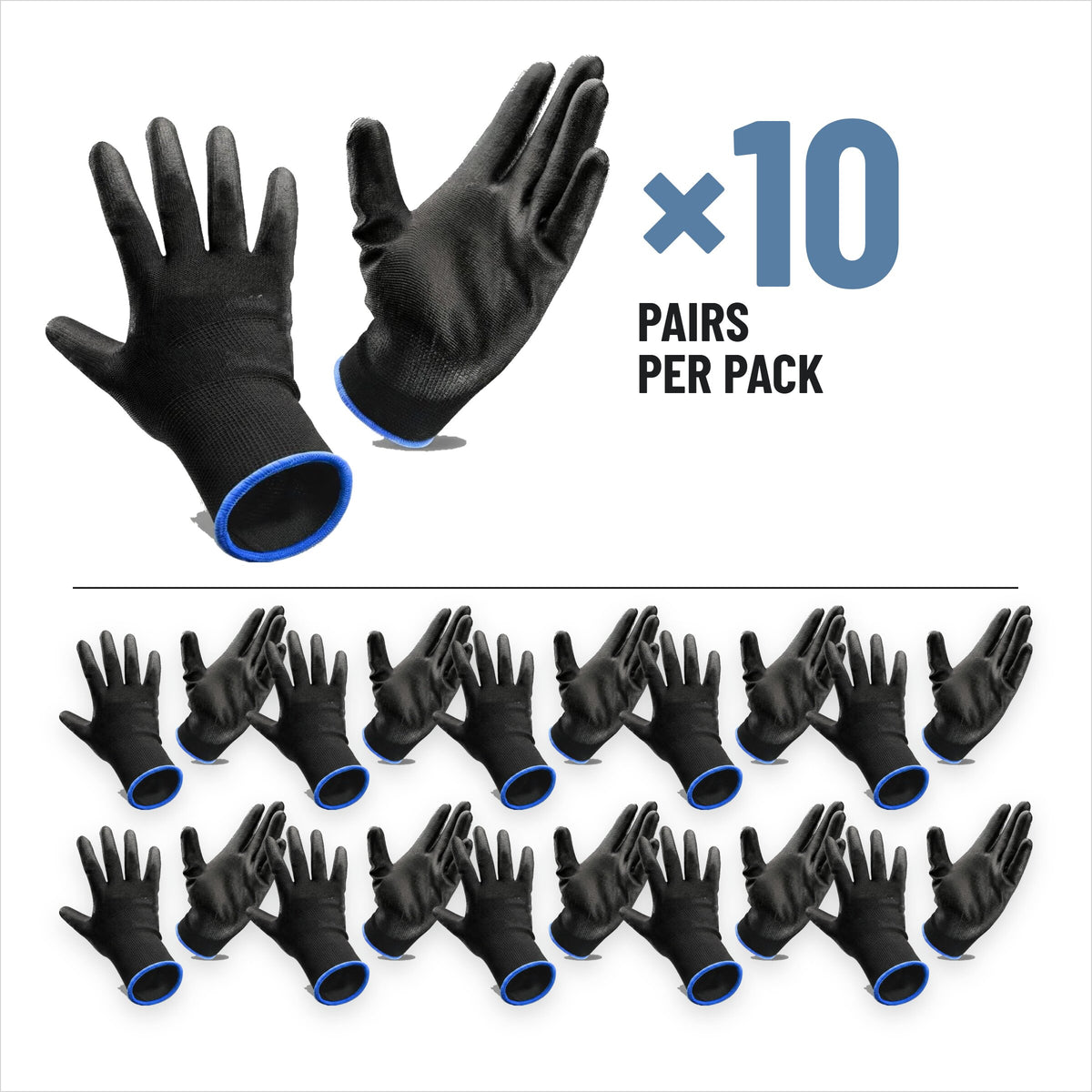 PU coated work gloves, black, 10 pairs, EN 388 4131X, size 7 (S)