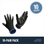 PU coated work gloves, black, 10 pairs, EN 388 4131X, size 9 (L)