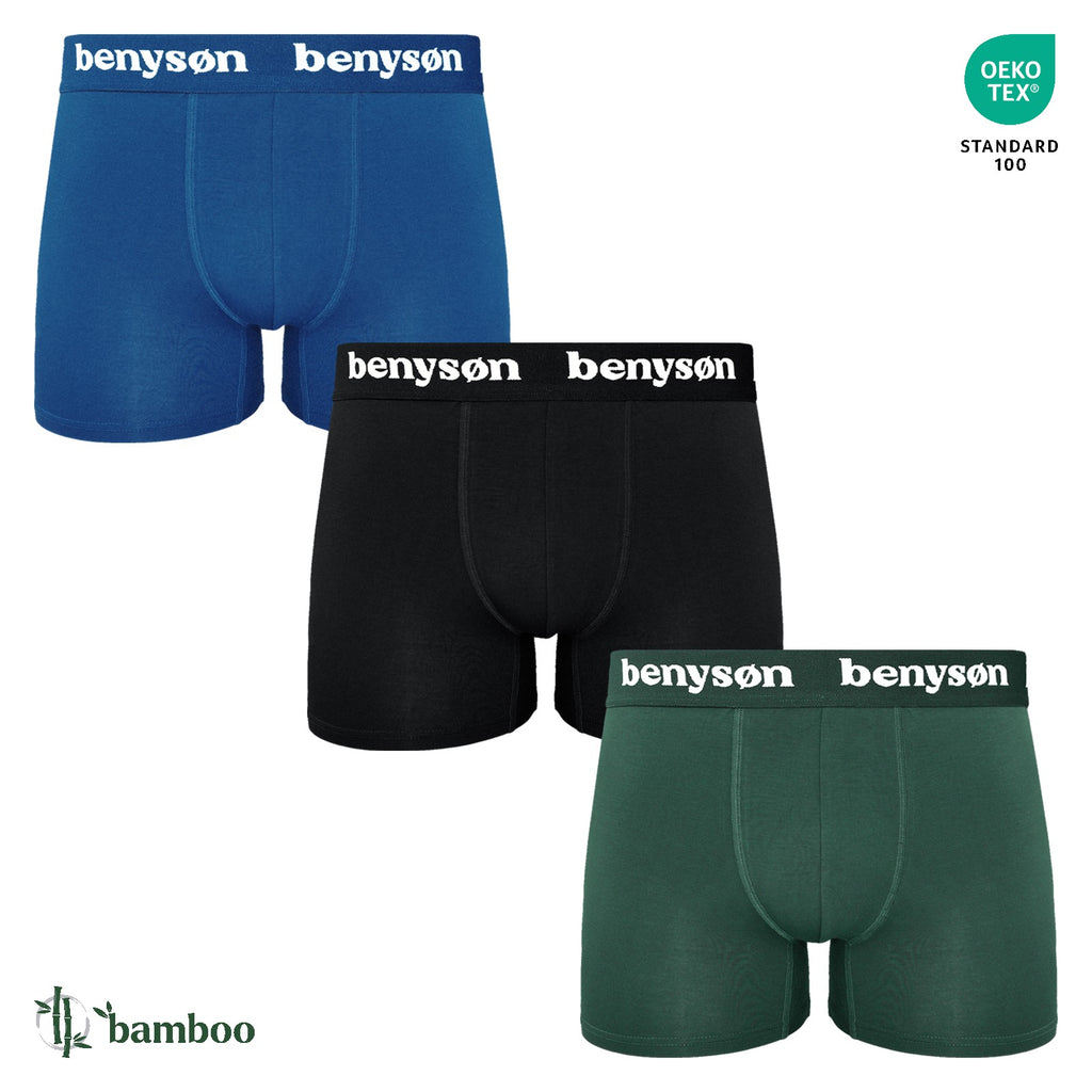 BENYSON men's bamboo viscose boxer shorts, 3 pcs, green, black, blue