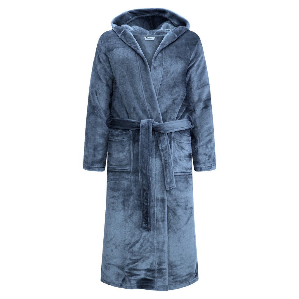 GAUBERT unisex fleece bathrobe with hood, long, grey