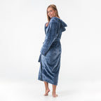 GAUBERT unisex fleece bathrobe with hood, long, grey