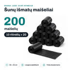 RIVEN24 dog poop bags, black, 200 pcs (10 rolls × 20), 30 × 22 cm