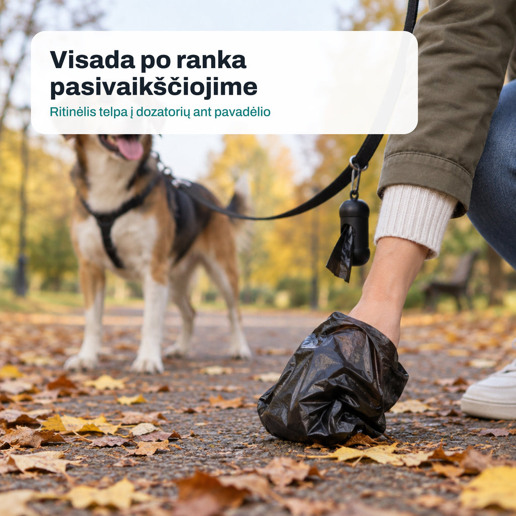 RIVEN24 dog poop bags, black, 200 pcs (10 rolls × 20), 30 × 22 cm