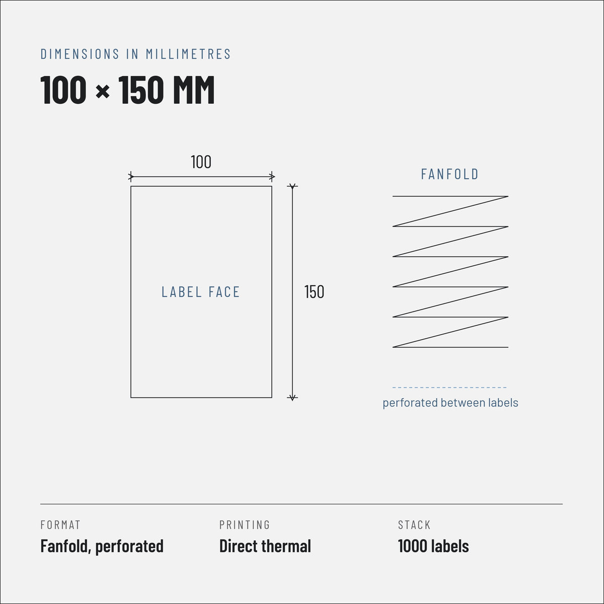 Thermal labels 100x150 mm, fanfold, 1000 labels